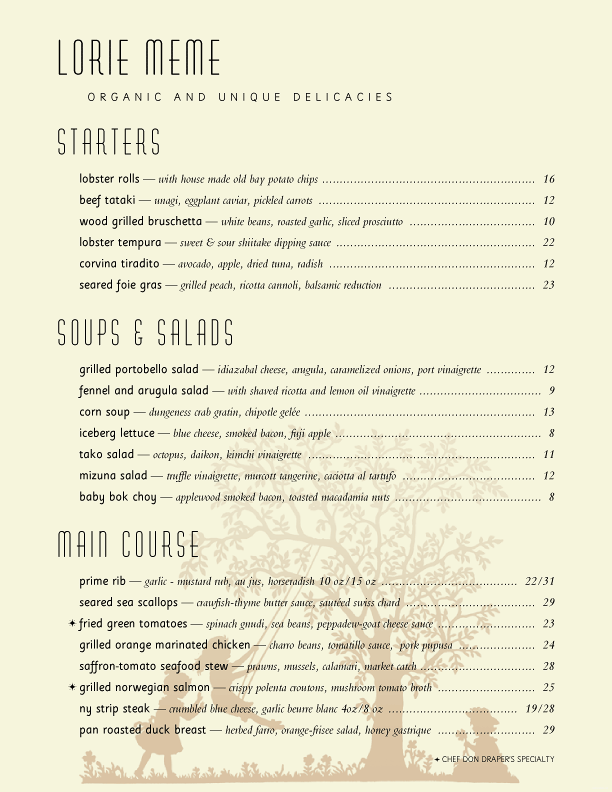 fine dining restaurant menu template